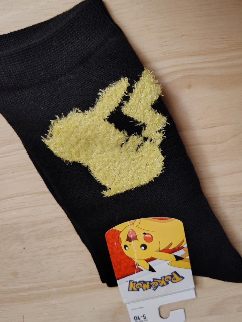 Pikachu Pokemon Nintendo Fuzzy Silhouette Black Crew Socks Soft